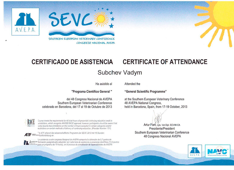 Certificate of attendance Subchev Vadym General Scientific Programme